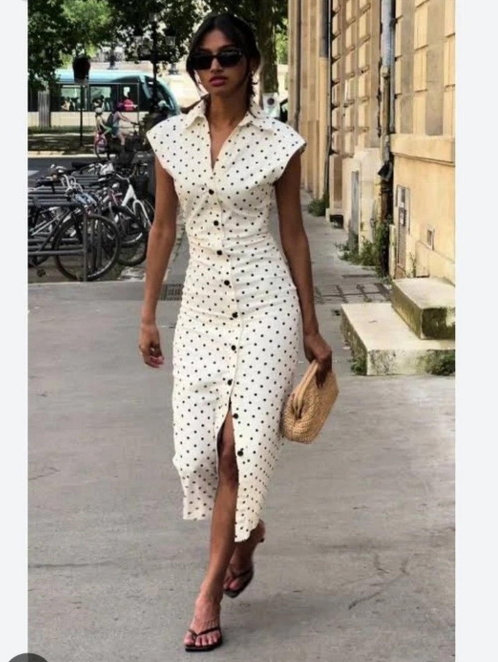 Zara Cream Polka Dot Midi Dress